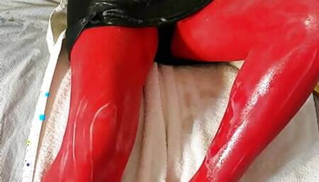 Crossdresser in nylon. Covering myself in jell. Masturbate and cum.