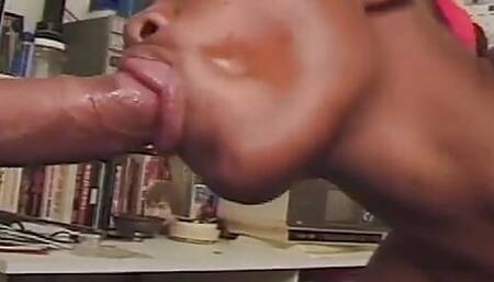 Ebony Babe Gets Her Mouth and Pussy Screwed by Two Black Guys