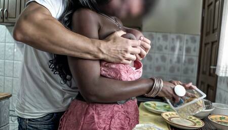 Ebony hot MILF housewife railed in the kitchen making a big mess!