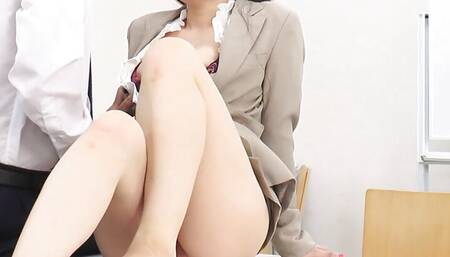 Japanese office lady Ai Kamijou shows her pussy and blows dick in the office uncensored.