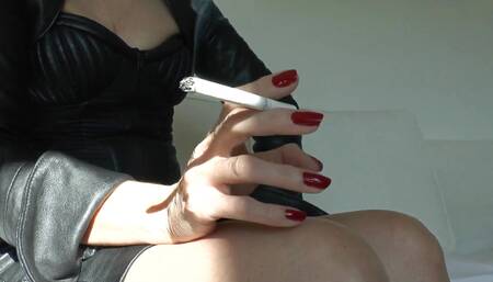 Leather Mistress Lady Victoria Valente - Beautiful Hands, Red Fingernails, Cigarette, Close-ups