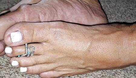 My Girlfriend and I rub our soft feet together and show off our toe rings and anklets