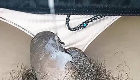 Masturbation inside bedroom with condom on and cum