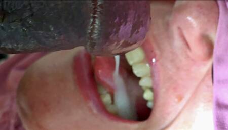 Gagging while swallowing Cum - Black cock jerking off lots of cum in my mouth, fat bbw ssbbw sucking and draining sperm load