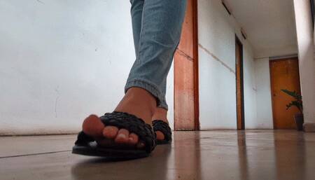 Katherine toe tapping on sexy flat sandals