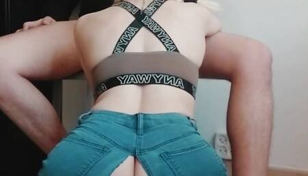 Big Ass Blonde with Ripped Pants Fucks Hard