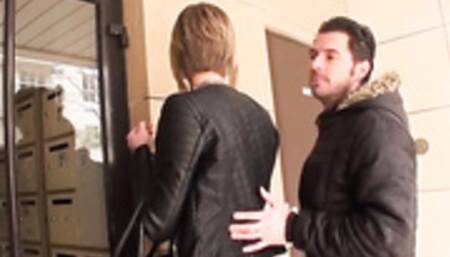 Blonde milf Lola fucked in public stairs