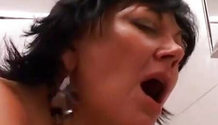 Muscular Stud Invites Plump Ravenhaired Woman Francesca Torri to Visit Wc to Bang Her Hairy Twat