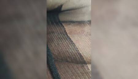 Rubbing My Huge Dick in Stepsister's Beautiful Black Pantyhose with a Pattern