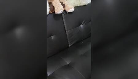 Black Pantyhose and High Heel Cum on the Couch