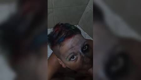 Washing off Halloween Face Paint with Pee & Cum in Mouth