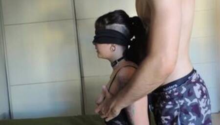 Fucked blindfolded, squirting and cumshot on the face