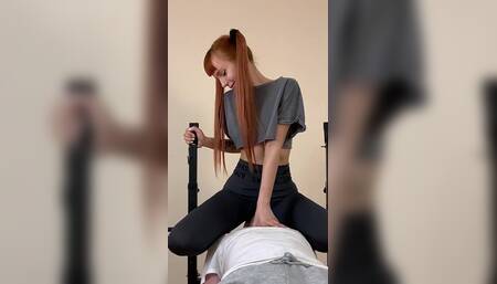 Pussy Worship in Yoga Pants by Pigtailed Stepsister Kira and Her Subby Stepbrother