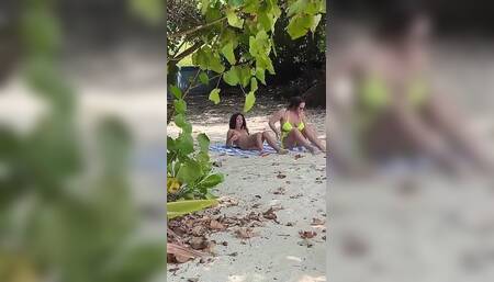 Pervert Jerks off Busty MILF and Her Stepdaughter and Cums on Their Faces While They Sunbath