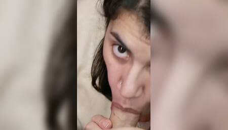 POV Blowjob on the Bed + Facial