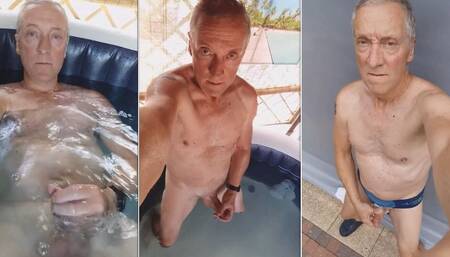 Grandpa Daddy Jacuzzi Jerking Session with Great Flying Cumshot