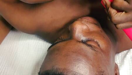 Stuff his face with the juicy wet pussy like a allbu can eat buffet