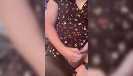 Trans Girl in a Short Dress and Pantyhose Masturbating