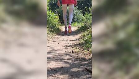 Walk in Forest in Whore Outfit Jerk off and Cumshot