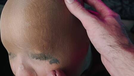 Silly slut sucks dick and gets slapped while wearing pantyhose as a hood