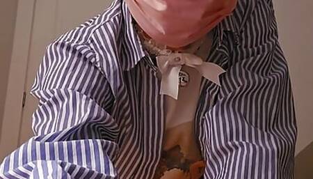 White socks twink femboy masturbates and swallows cum