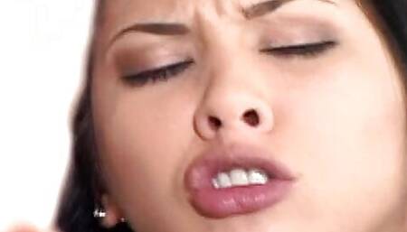 Curvy wife with piercing hold hands with her hubby while pleasing lover