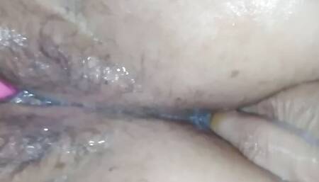 Hyperexcited with the bull sucking my toes, with finger in my ass hole and vibrator on my clit, all at the same time