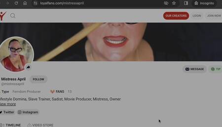 Dominatrix Mistress April - Slave Centerpide