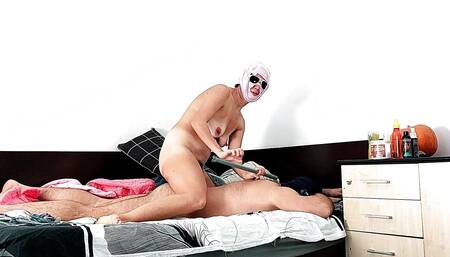 Amateur couple foreplay before sex, big ass, big tits. Hairy pussy wife, big tits.