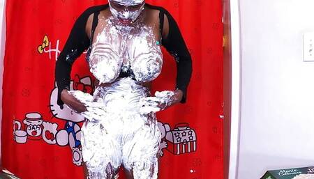 Extreme Nasty Messy Sploshing With Sweet Banana Cream Pies Dripping Off Biggest Natural Tits And Giant Nipples Closeup