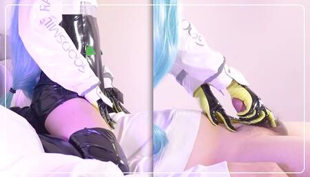 Face sitting with Leggings, Hatsune Miku Race queen cosplayer, hentai japanese shemale cosplay 8