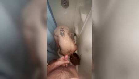 I Jerk off as She's Trying to Take a Shower. She Ignores Me, but I Don't Care.