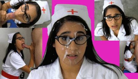 Head Nurse eRica throat fucks a cock & gets blasted with cum! EPIC facial!