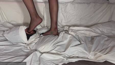 Domination his face with my feet and ass - foot worship - nylon worship - face sitting pantyhose