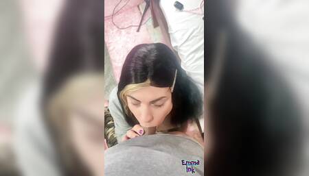 Trans Girl Sucks Dick and Balls and Gets Cum on Her Face