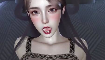 3D Horny Sexy Asian Whore Teasing the Big Cock to Fuck Her Pussy