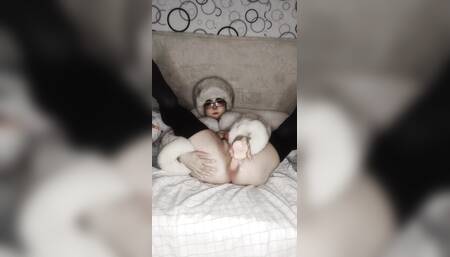 Sissy fur slut enjoying her toy