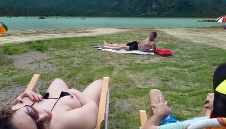 Voyeur masturbates on the beach in front of my husband