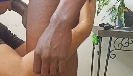 Overcoming the huge black and thick cock my friend gets very hard.