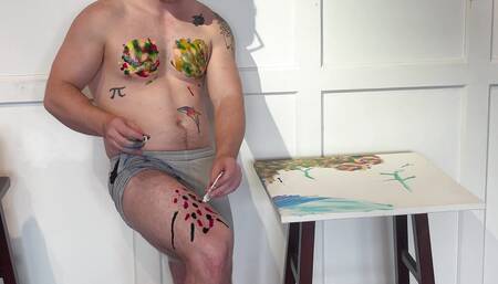 Muscle Twink Uses His Body to Create Fauvist Painting then Cums on It