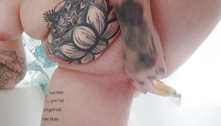 Fruit in pussy as in the shower