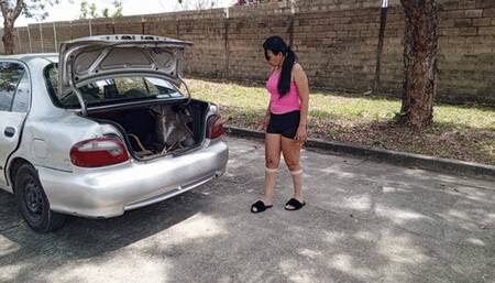 A goddess in flip-flops and pantyhose scratching her feet (3)