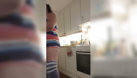 big ass cooking in the kitchen, close up fatty ass