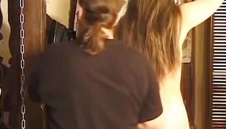 Blindfolded German whore tied up and spanked