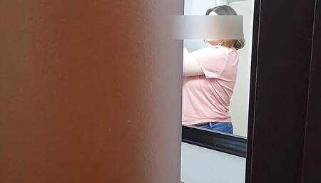Peaking in on milf in the bathroom