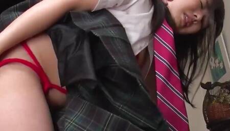 Depraved Yusa Minami offers her teacher a crazy Japanese blowjob, exposing her smooth-shaven muff - a trampy Japanese