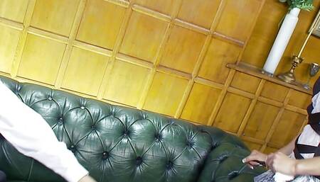 naughty cleaning lady has to suck cock juice from dick