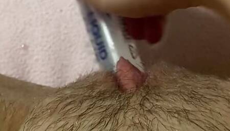 Fucking myself with a glue stick again.View from up.Wet pussy sounds
