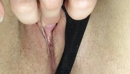 Fingering myself while having my panties on. Extreme tight pussy fingering with wet sounds