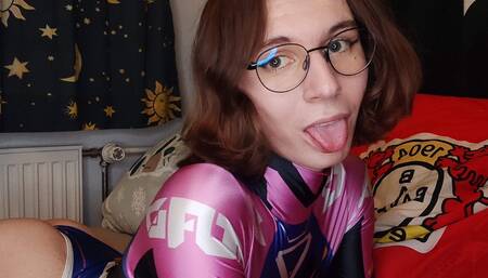 Nerdy transgirl in tight suit has failed the no nut november and drinks her own as punishment